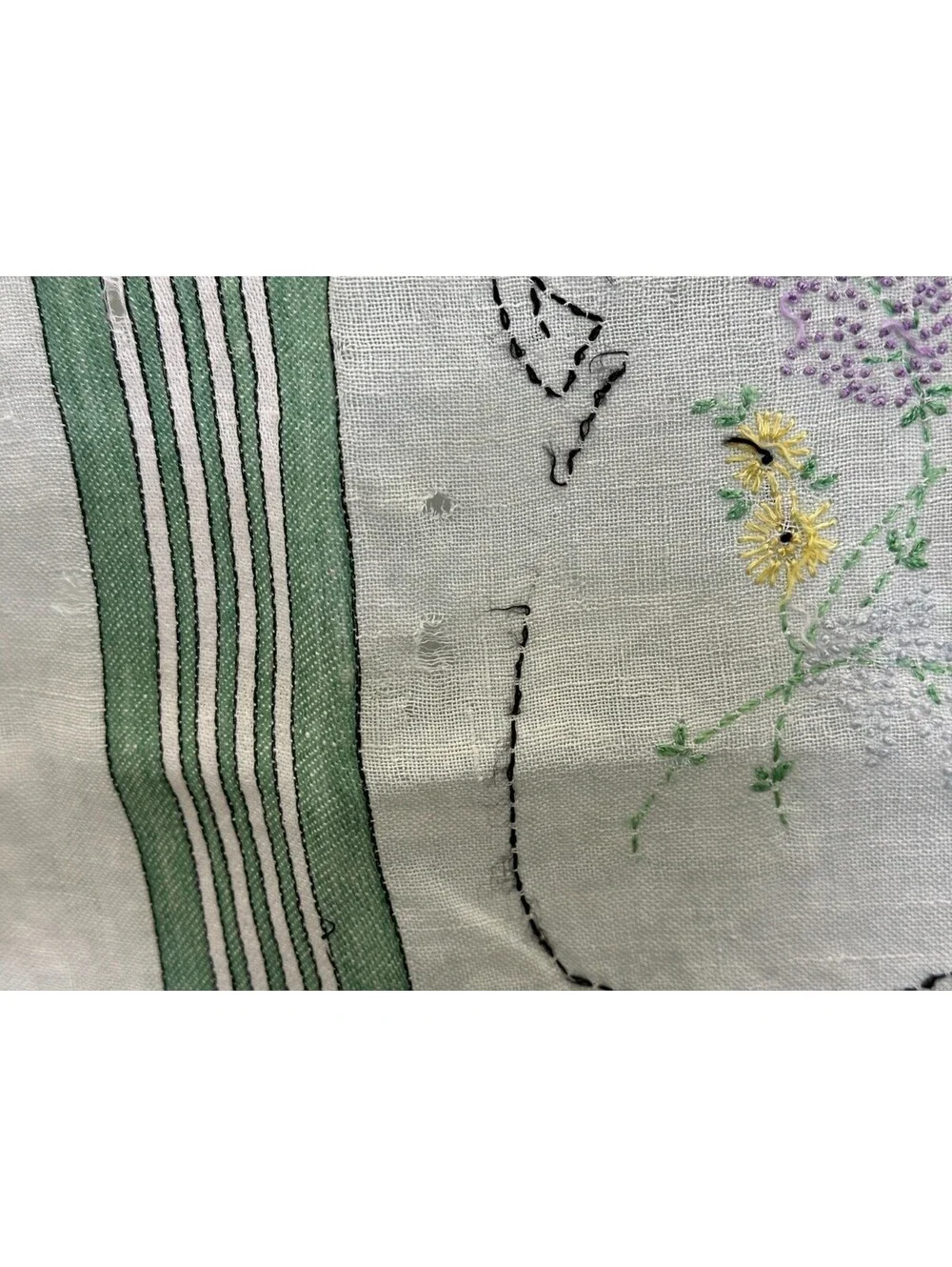 Vintage Embroidered Card Table Tablecloth Topper Floral Flowers READ LOOK Cutter